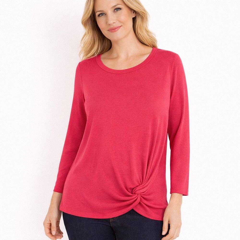 Chicos 3 Side Twist Pullover Sweater size XL Coral Pink Round neck Long sleeves